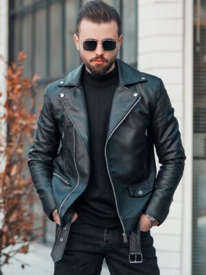 Men’s Black Faux Leather Biker Jacket