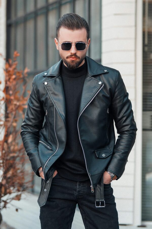 Men’s Black Faux Leather Biker Jacket